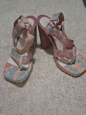Juicy Couture Pastel Pink & Blue Platform Wedge Sandals